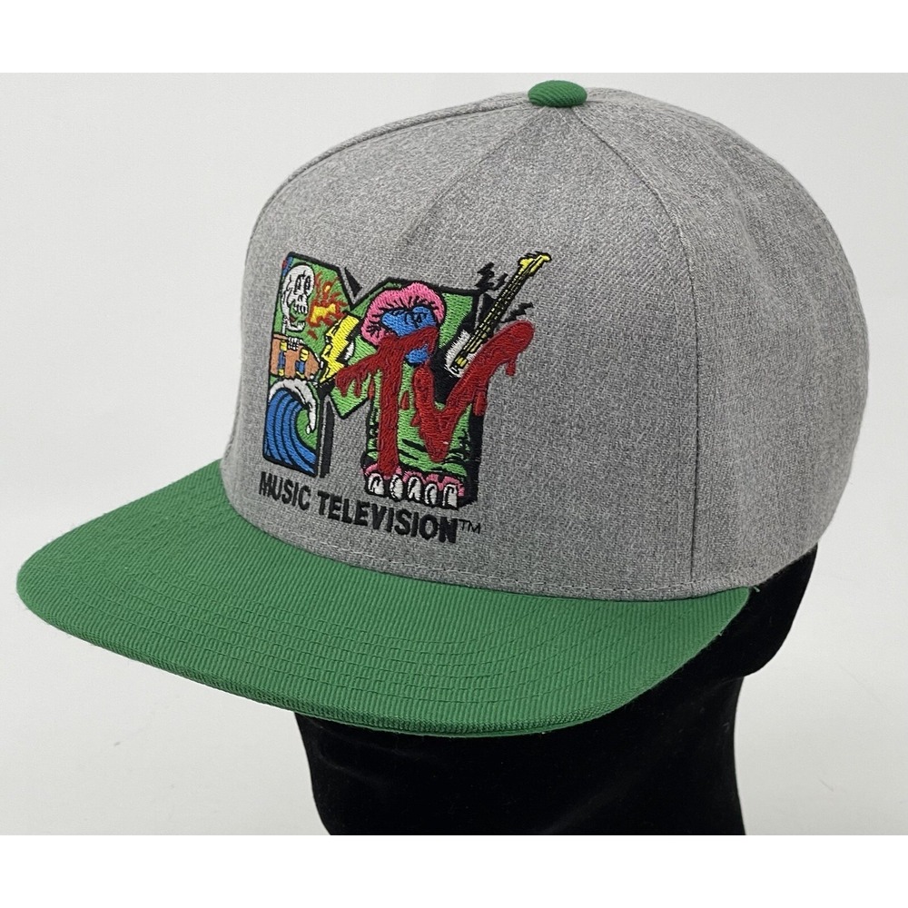 MTV Music Television Grey & Green Logo Baseball Hat Cap Trucker New without Tags